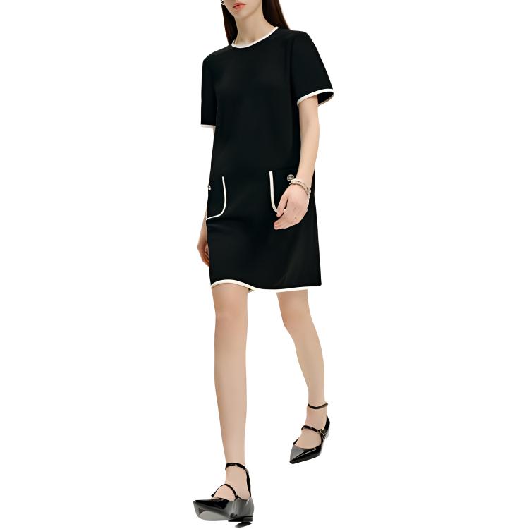 Purchase (Women) KARL LAGERFELD  Black Short Sleeve Casual Dress with Contrast Trim. E42W13B2