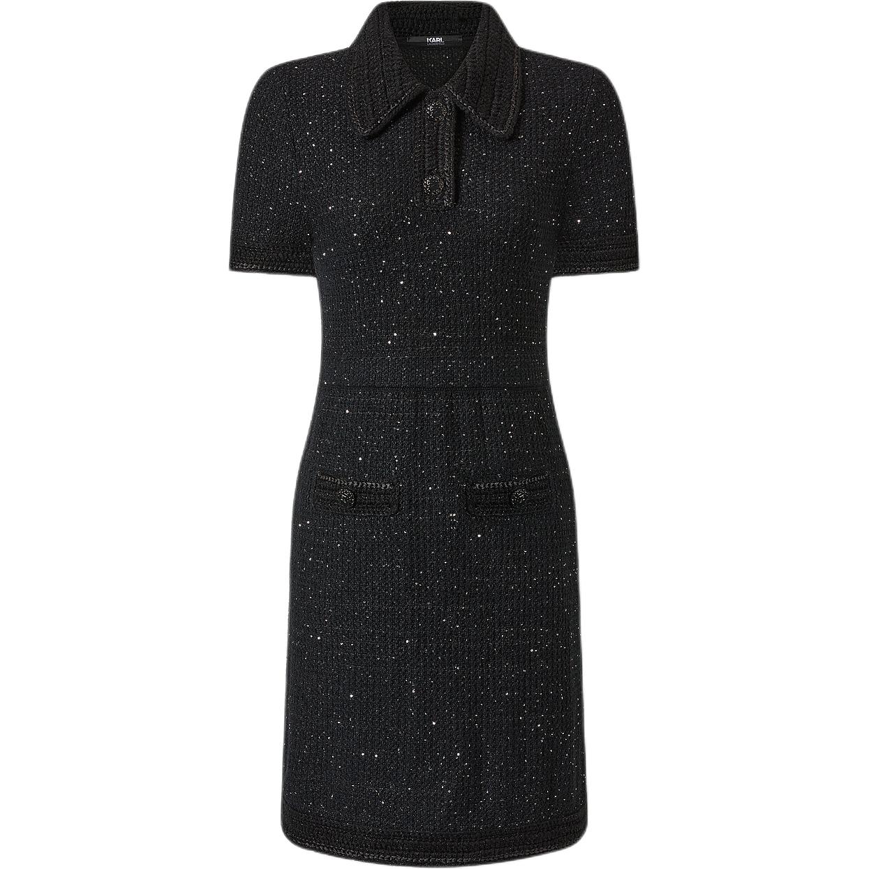 Order (Women) KARL LAGERFELD  Black Short Sleeve Knit Mini Dress with Buttons. 236L1330