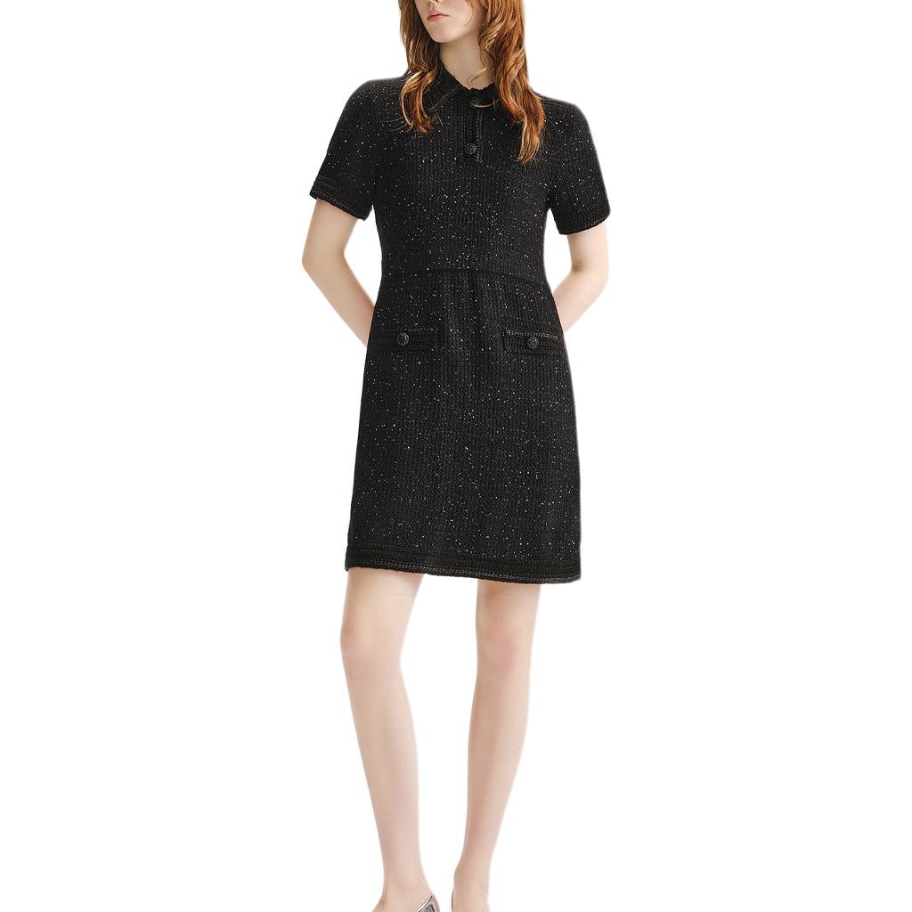 Lookbook (Women) KARL LAGERFELD  Black Short Sleeve Knit Mini Dress with Buttons. 236L1330