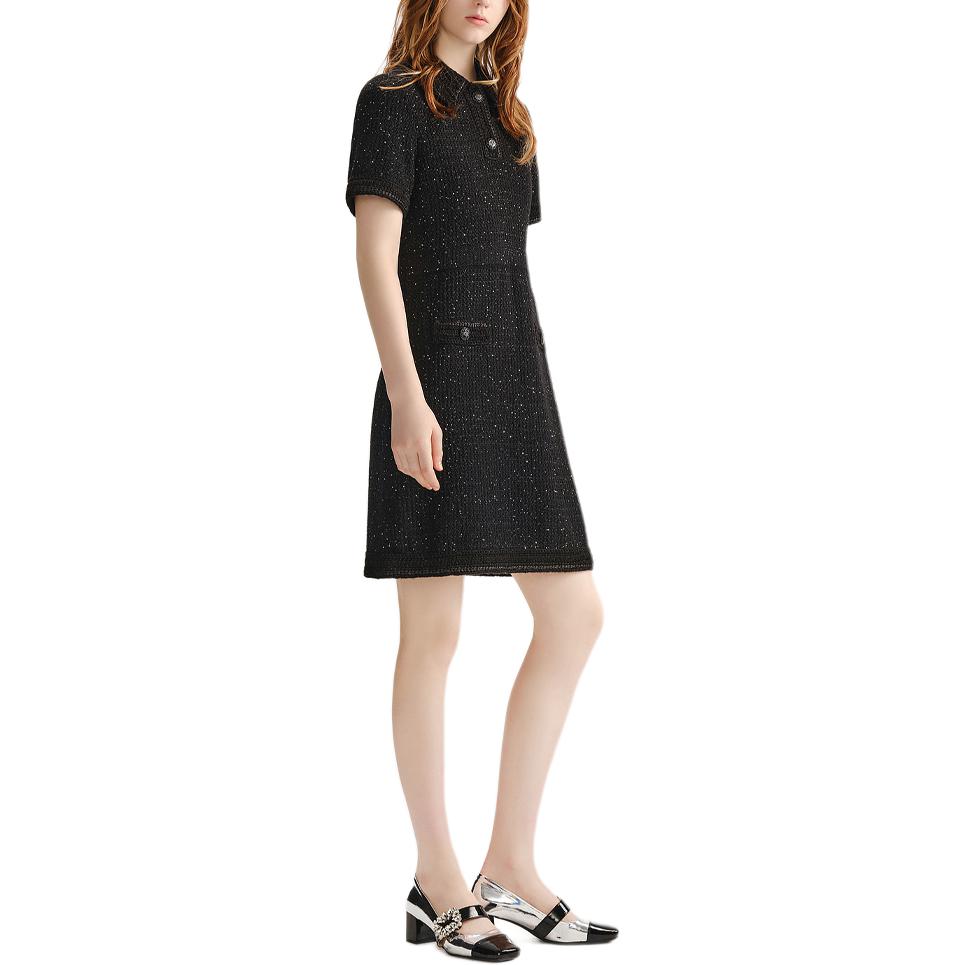 Purchase (Women) KARL LAGERFELD  Black Short Sleeve Knit Mini Dress with Buttons. 236L1330