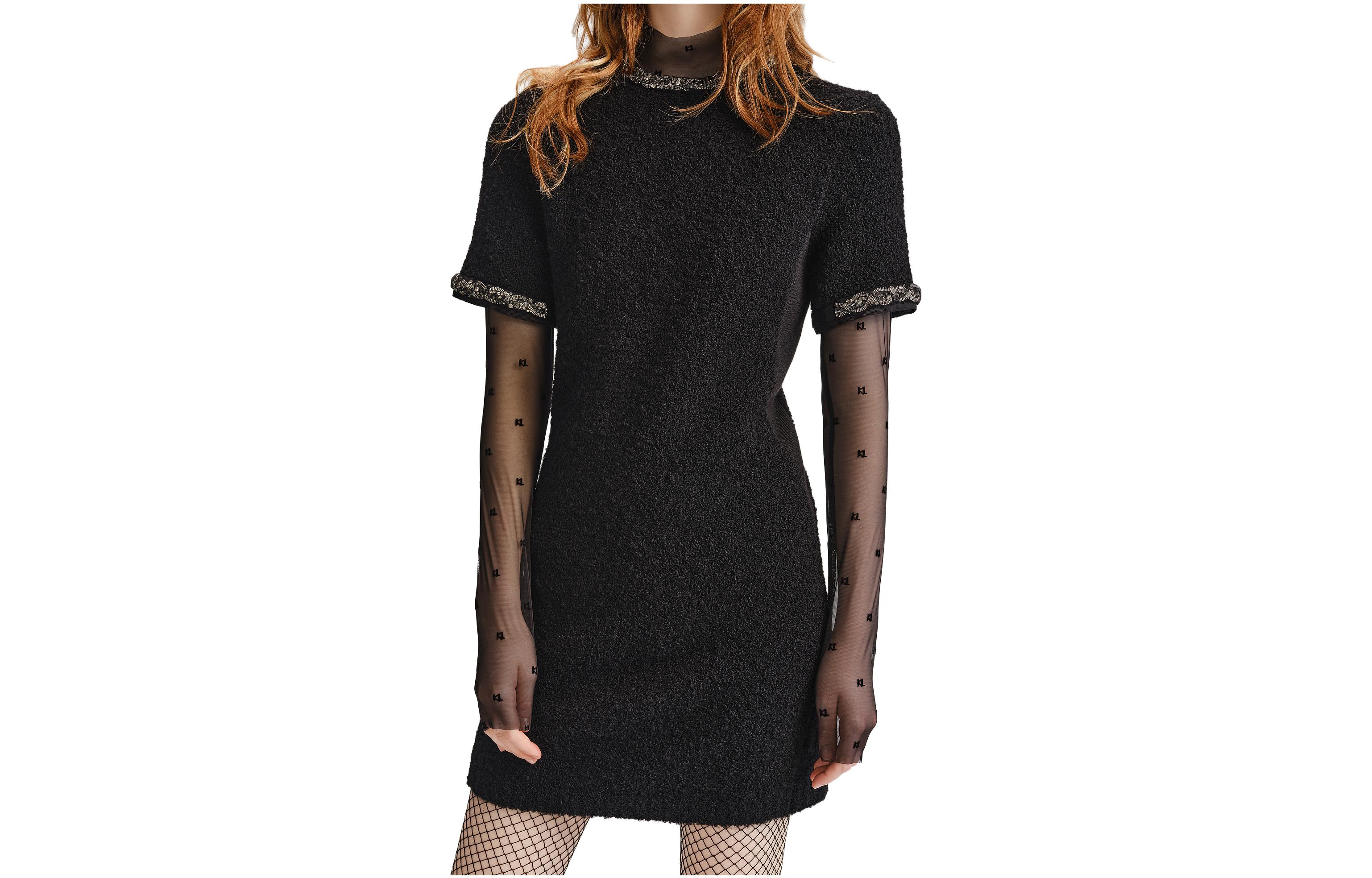 Order (Women) KARL LAGERFELD  Black Short Sleeve Mini Dress 236L1334