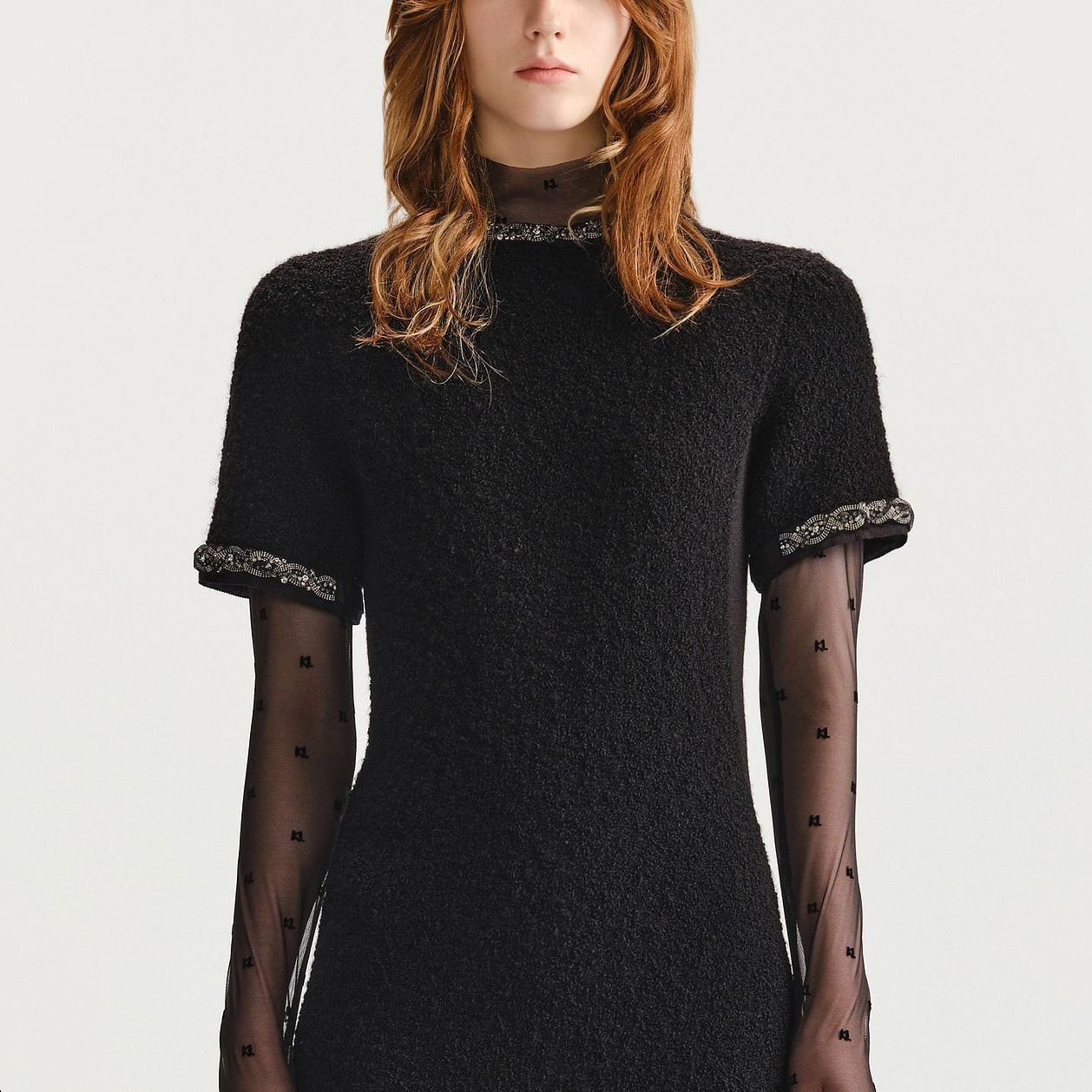 Sizing (Women) KARL LAGERFELD  Black Short Sleeve Mini Dress 236L1334