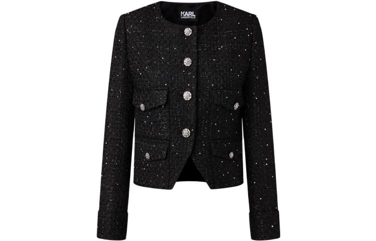 (Women) KARL LAGERFELD  Black Single-Breasted Casual Short Jacket. 226L1451