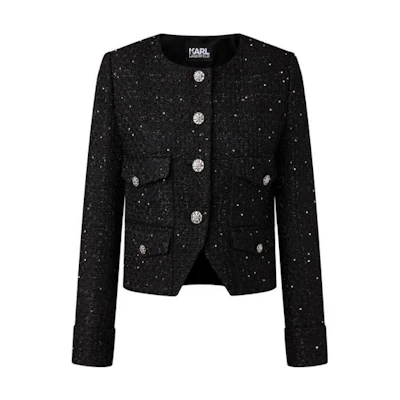 (Women) KARL LAGERFELD Black Single-Breasted Casual Short Jacket. 226L1451
