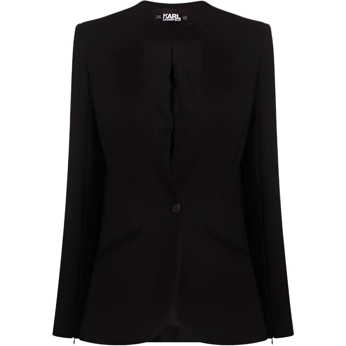 (Women) KARL LAGERFELD  Black Single-Breasted Long Sleeve Blazer for Work 225W1400999