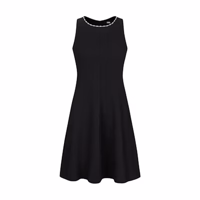 (Women) KARL LAGERFELD Black Sleeveless A-Line Dress with Rhinestone Details SS24 242E1392