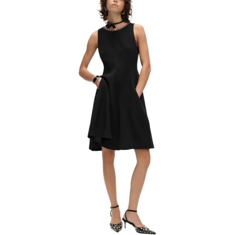 Lookbook (Women) KARL LAGERFELD  Black Sleeveless A-Line Dress with Rhinestone Details SS24 242E1392