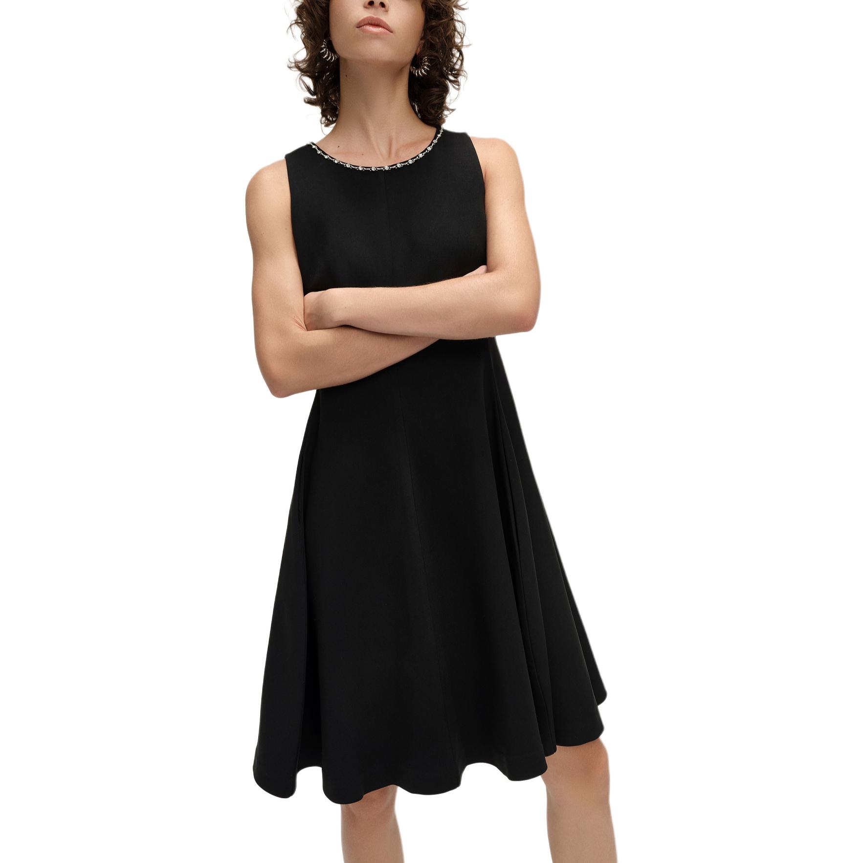 Details for (Women) KARL LAGERFELD  Black Sleeveless A-Line Dress with Rhinestone Details SS24 242E1392