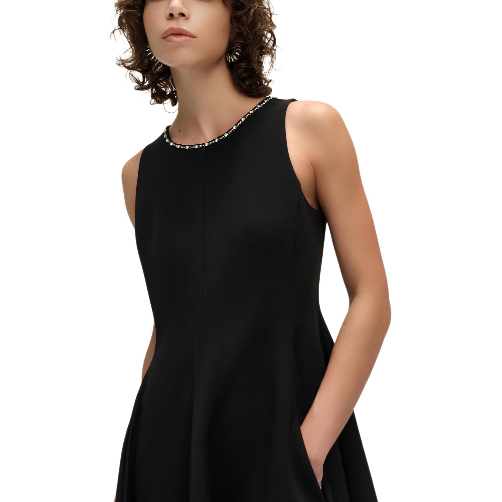 Sizing (Women) KARL LAGERFELD  Black Sleeveless A-Line Dress with Rhinestone Details SS24 242E1392