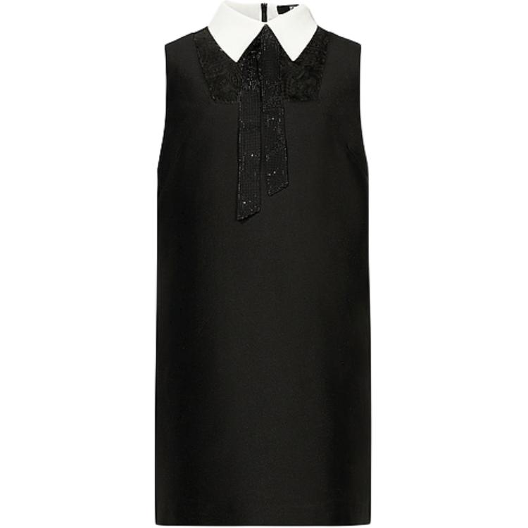 (Women) KARL LAGERFELD  Black Sleeveless Lace Colorblock Mini Dress Luxury Style 241L1358