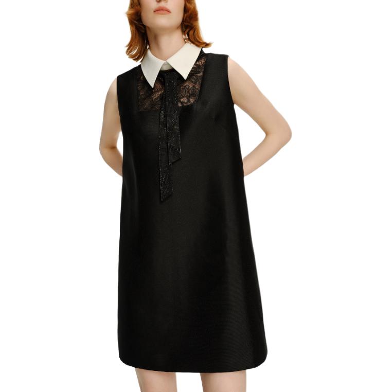 Details for (W) KARL LAGERFELD Gaun Mini Tanpa Lengan Hitam Lace Colorblock Gaya Mewah 241L1358