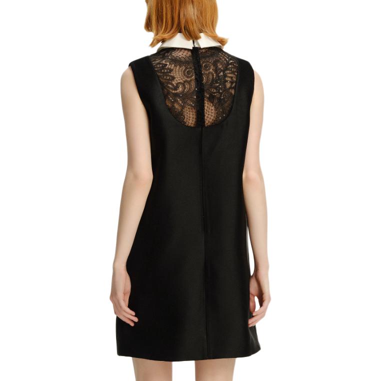 Sizing (W) KARL LAGERFELD Gaun Mini Tanpa Lengan Hitam Lace Colorblock Gaya Mewah 241L1358