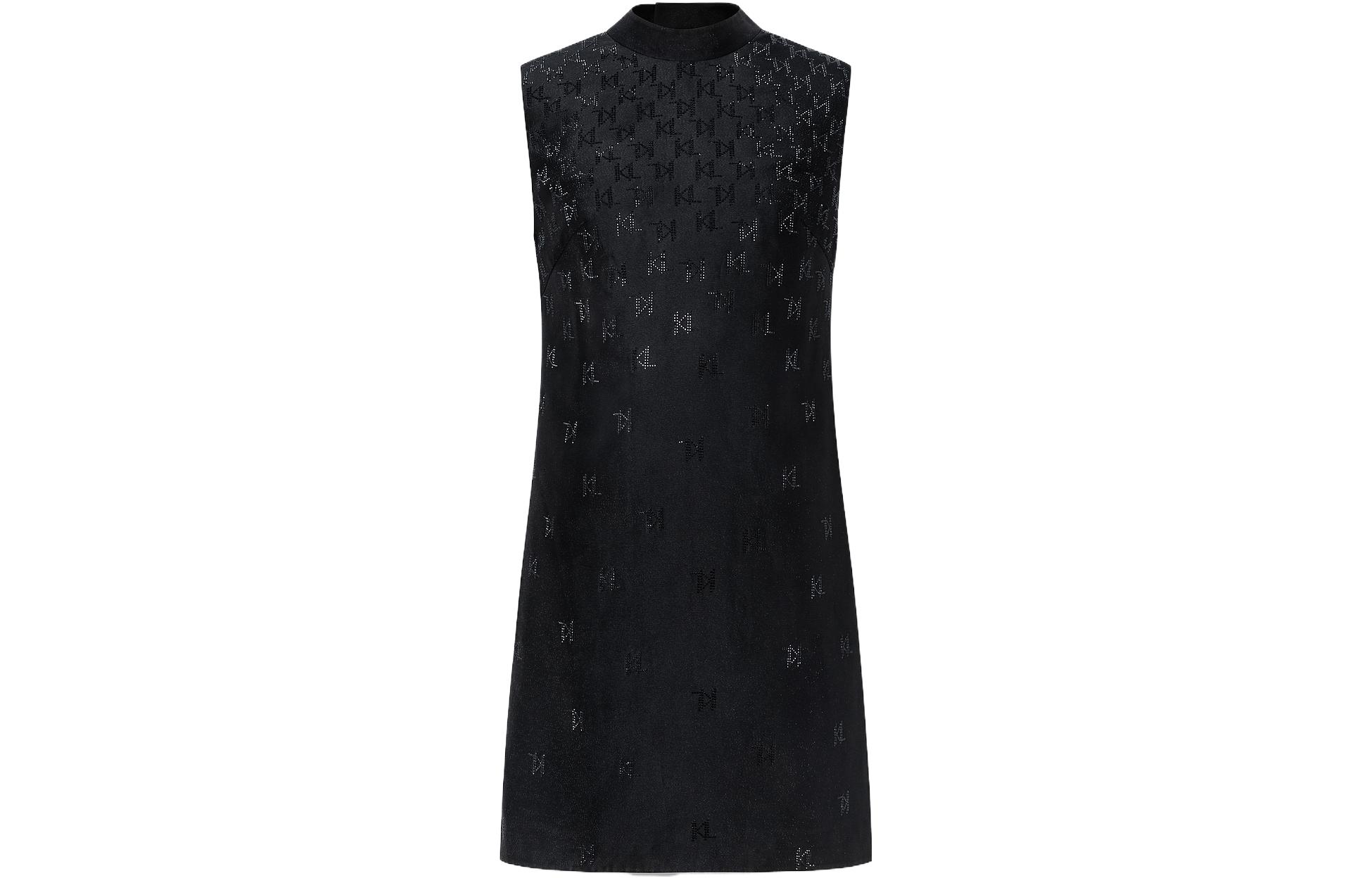 Order (Women) KARL LAGERFELD  Black Sleeveless Short Logo Print Dress. 231L1384