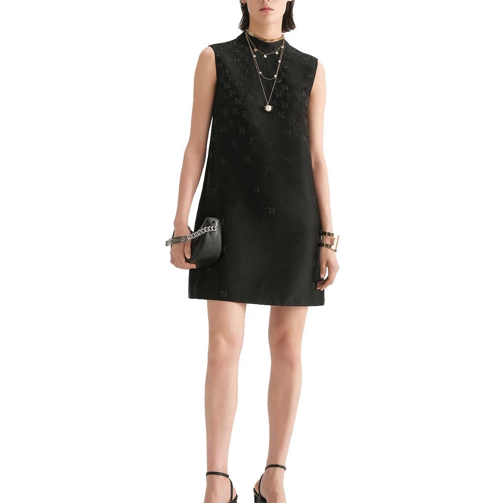 Lookbook (Women) KARL LAGERFELD  Black Sleeveless Short Logo Print Dress. 231L1384