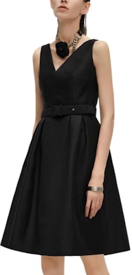 (Women) KARL LAGERFELD Black Sleeveless V-Neck Midi Dress Elegant Style 241L1310 Sizing (Women) KARL LAGERFELD Black Sleeveless V-Neck Midi Dress Elegant Style 241L1310