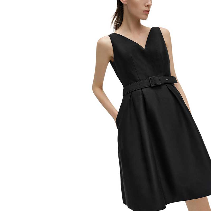 Cheap (Women) KARL LAGERFELD  Black Sleeveless V-Neck Midi Dress Elegant Style 241L1310