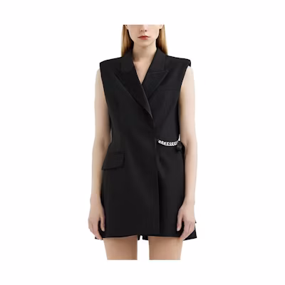 (Women) KARL LAGERFELD Black Solid Chain Detail Sleeveless Vest 221L1341