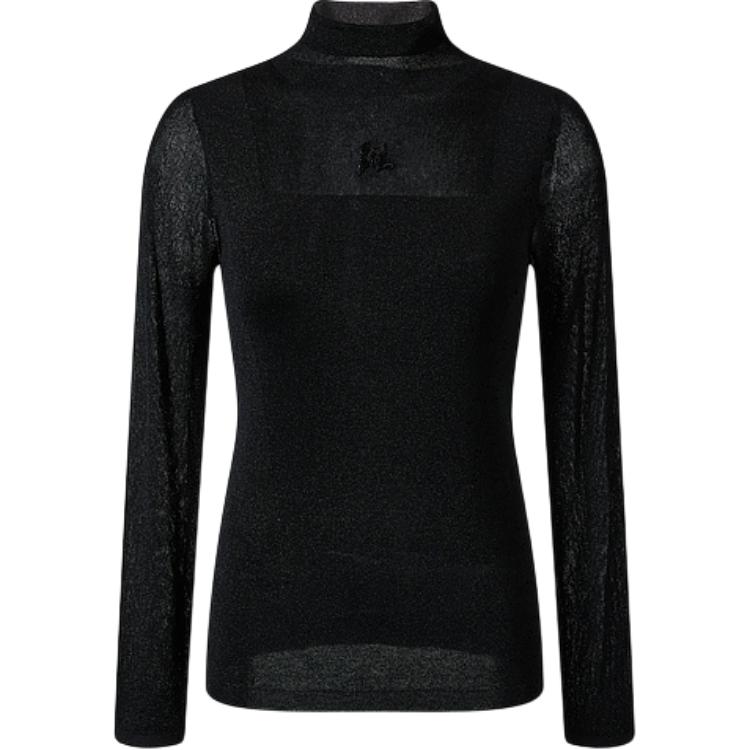 (Women) KARL LAGERFELD  Black Solid Stand Collar Knit Pullover Sweater. 236L2070