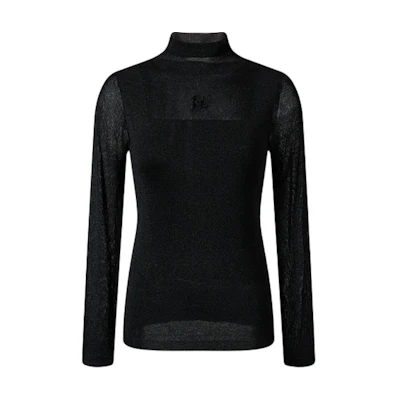 (Women) KARL LAGERFELD Black Solid Stand Collar Knit Pullover Sweater. 236L2070