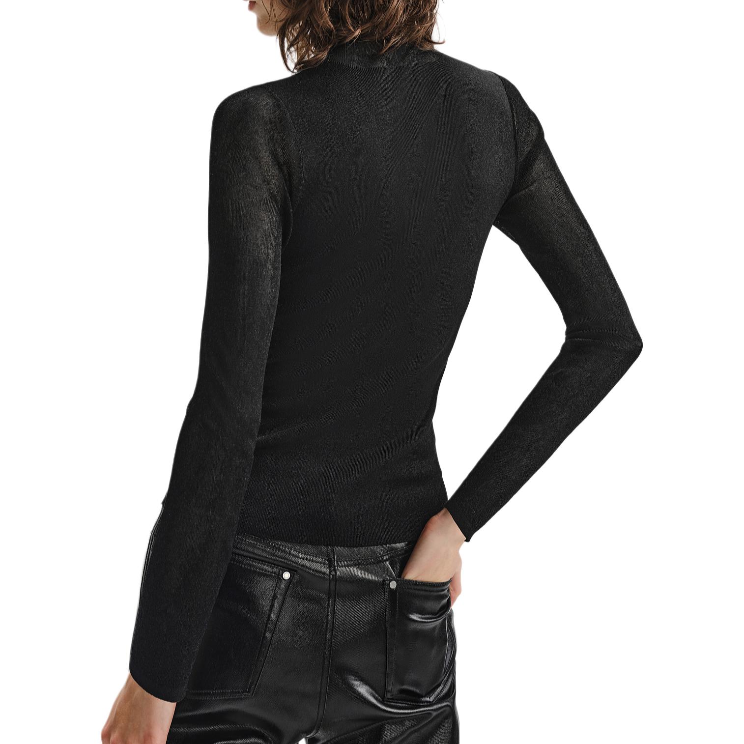 Shop (Women) KARL LAGERFELD  Black Solid Stand Collar Knit Pullover Sweater. 236L2070