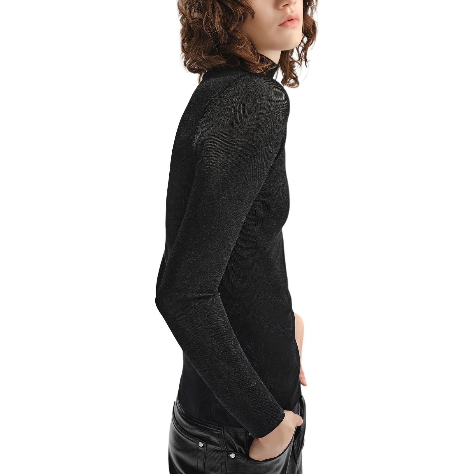 Purchase (Women) KARL LAGERFELD  Black Solid Stand Collar Knit Pullover Sweater. 236L2070