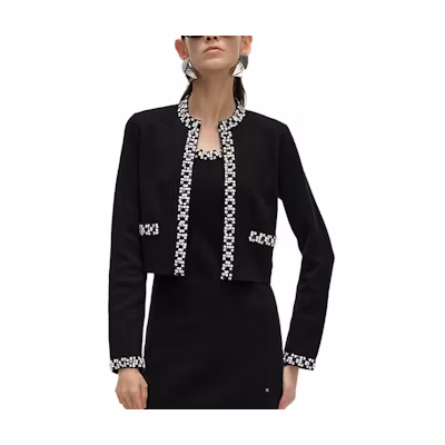 (Women) KARL LAGERFELD Black Striped Edge Knit Top - Casual Luxury Wear 241L2041