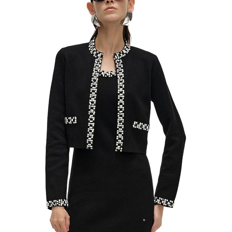 Order (Women) KARL LAGERFELD  Black Striped Edge Knit Top - Casual Luxury Wear 241L2041