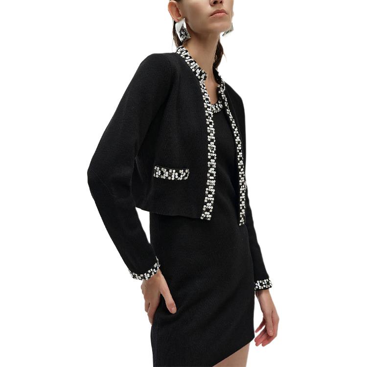 Shop (Women) KARL LAGERFELD  Black Striped Edge Knit Top - Casual Luxury Wear 241L2041