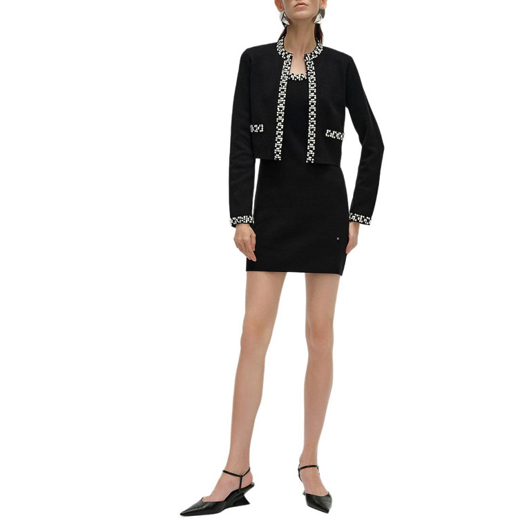 Purchase (Women) KARL LAGERFELD  Black Striped Edge Knit Top - Casual Luxury Wear 241L2041