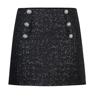(Women) KARL LAGERFELD Black Tweed Button-Accent Casual Skirt 237W1281