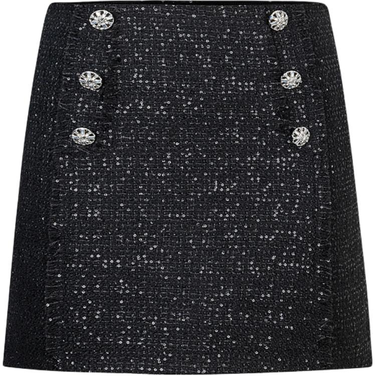 Order (Women) KARL LAGERFELD  Black Tweed Button-Accent Casual Skirt 237W1281
