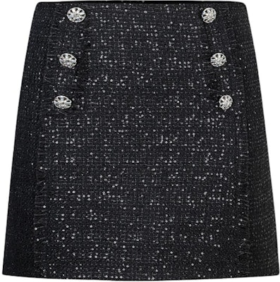 (Women) KARL LAGERFELD Black Tweed Button-Accent Casual Skirt 237W1281 Order (Women) KARL LAGERFELD Black Tweed Button-Accent Casual Skirt 237W1281