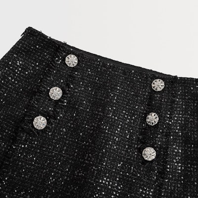 (Women) KARL LAGERFELD Black Tweed Button-Accent Casual Skirt 237W1281 Purchase (Women) KARL LAGERFELD Black Tweed Button-Accent Casual Skirt 237W1281