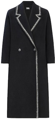 (Women) KARL LAGERFELD Black Tweed Coat with Contrast Silver Lace Trim. E37W1507 Order (Women) KARL LAGERFELD Black Tweed Coat with Contrast Silver Lace Trim. E37W1507