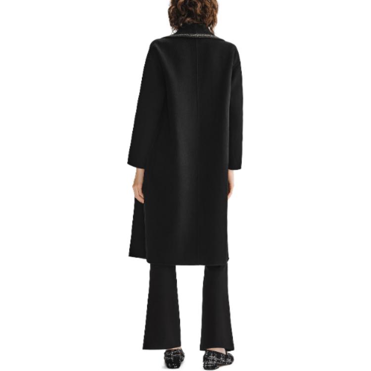 Shop (Women) KARL LAGERFELD  Black Tweed Coat with Contrast Silver Lace Trim. E37W1507