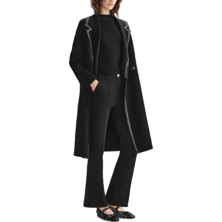 Purchase (Women) KARL LAGERFELD  Black Tweed Coat with Contrast Silver Lace Trim. E37W1507