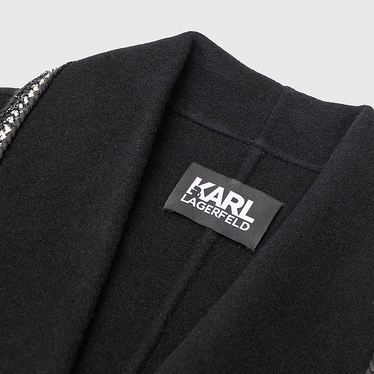 Details for (Women) KARL LAGERFELD  Black Tweed Coat with Contrast Silver Lace Trim. E37W1507