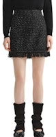 (Women) KARL LAGERFELD Black Tweed High-Waisted Fringe A-Line Casual Skirt 236L1209 (Women) KARL LAGERFELD Black Tweed High-Waisted Fringe A-Line Casual Skirt 236L1209
