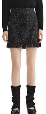 (Women) KARL LAGERFELD Black Tweed High-Waisted Fringe A-Line Casual Skirt 236L1209 Order (Women) KARL LAGERFELD Black Tweed High-Waisted Fringe A-Line Casual Skirt 236L1209
