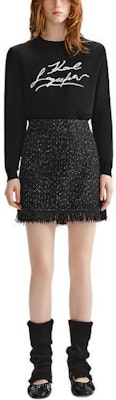 (Women) KARL LAGERFELD Black Tweed High-Waisted Fringe A-Line Casual Skirt 236L1209 Lookbook (Women) KARL LAGERFELD Black Tweed High-Waisted Fringe A-Line Casual Skirt 236L1209