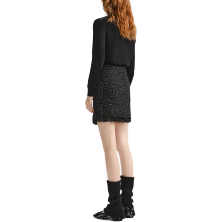 Purchase (Women) KARL LAGERFELD  Black Tweed High-Waisted Fringe A-Line Casual Skirt 236L1209
