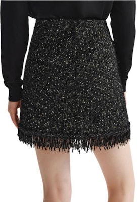 (Women) KARL LAGERFELD Black Tweed High-Waisted Fringe A-Line Casual Skirt 236L1209 Details for (Women) KARL LAGERFELD Black Tweed High-Waisted Fringe A-Line Casual Skirt 236L1209