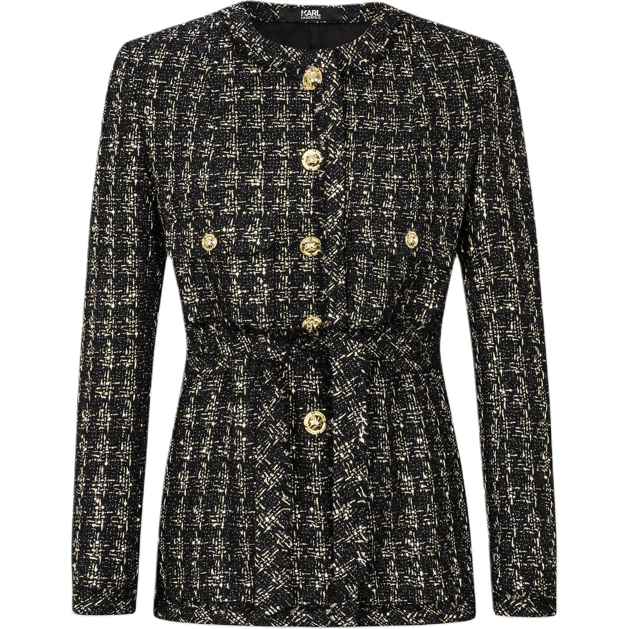 Order (Women) KARL LAGERFELD  Black Tweed Long Sleeve Loose Fit Jacket Coat E37W1584