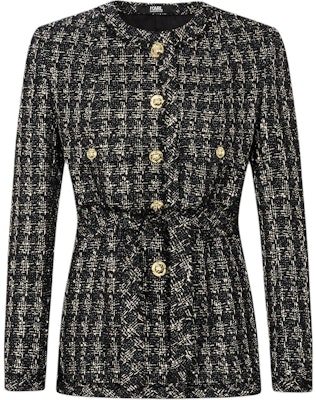 (Women) KARL LAGERFELD Black Tweed Long Sleeve Loose Fit Jacket Coat E37W1584 Order (Women) KARL LAGERFELD Black Tweed Long Sleeve Loose Fit Jacket Coat E37W1584