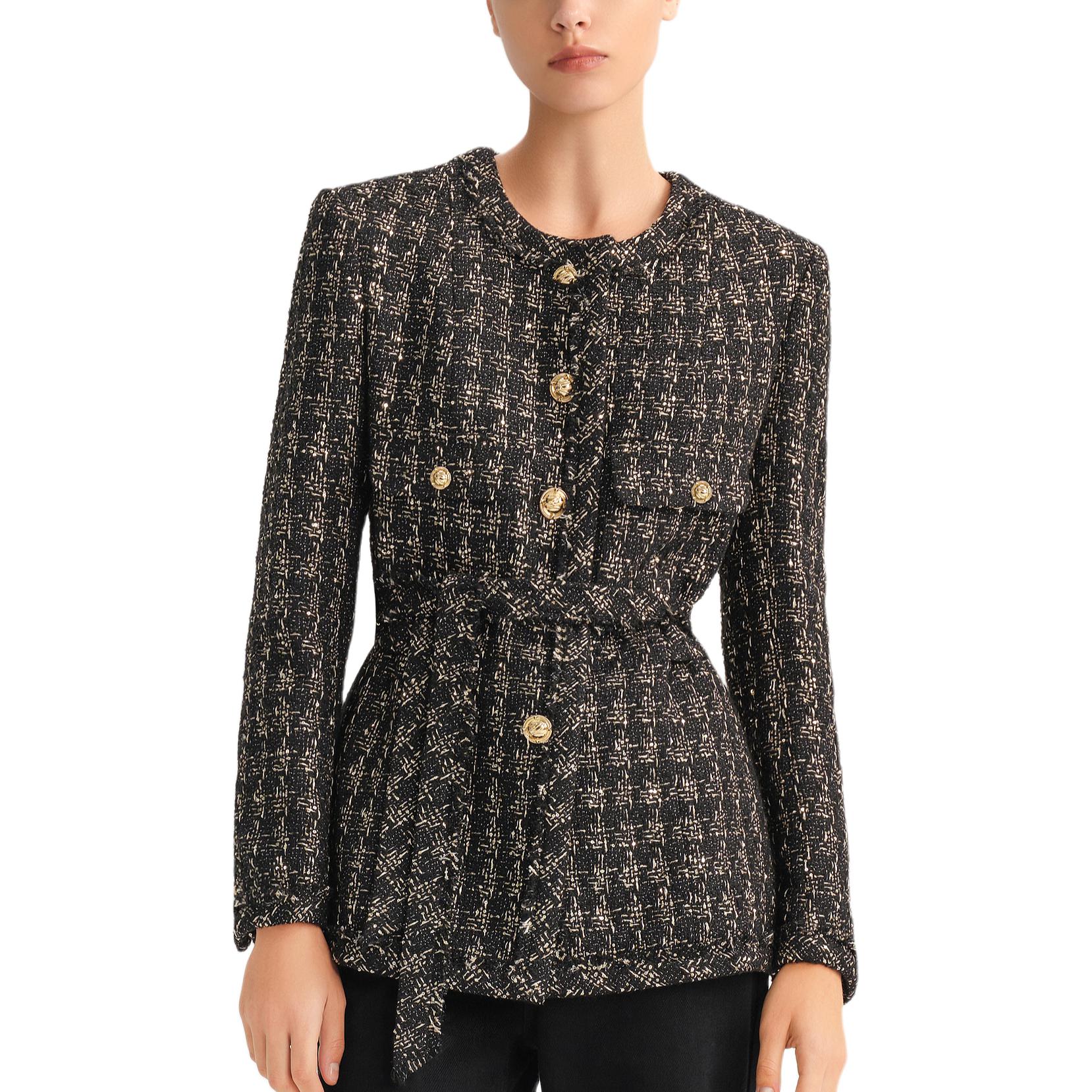 Purchase (Women) KARL LAGERFELD  Black Tweed Long Sleeve Loose Fit Jacket Coat E37W1584