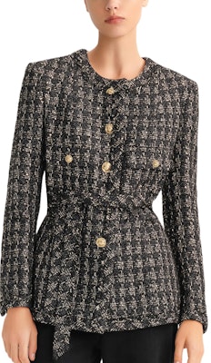 (Women) KARL LAGERFELD Black Tweed Long Sleeve Loose Fit Jacket Coat E37W1584 Purchase (Women) KARL LAGERFELD Black Tweed Long Sleeve Loose Fit Jacket Coat E37W1584