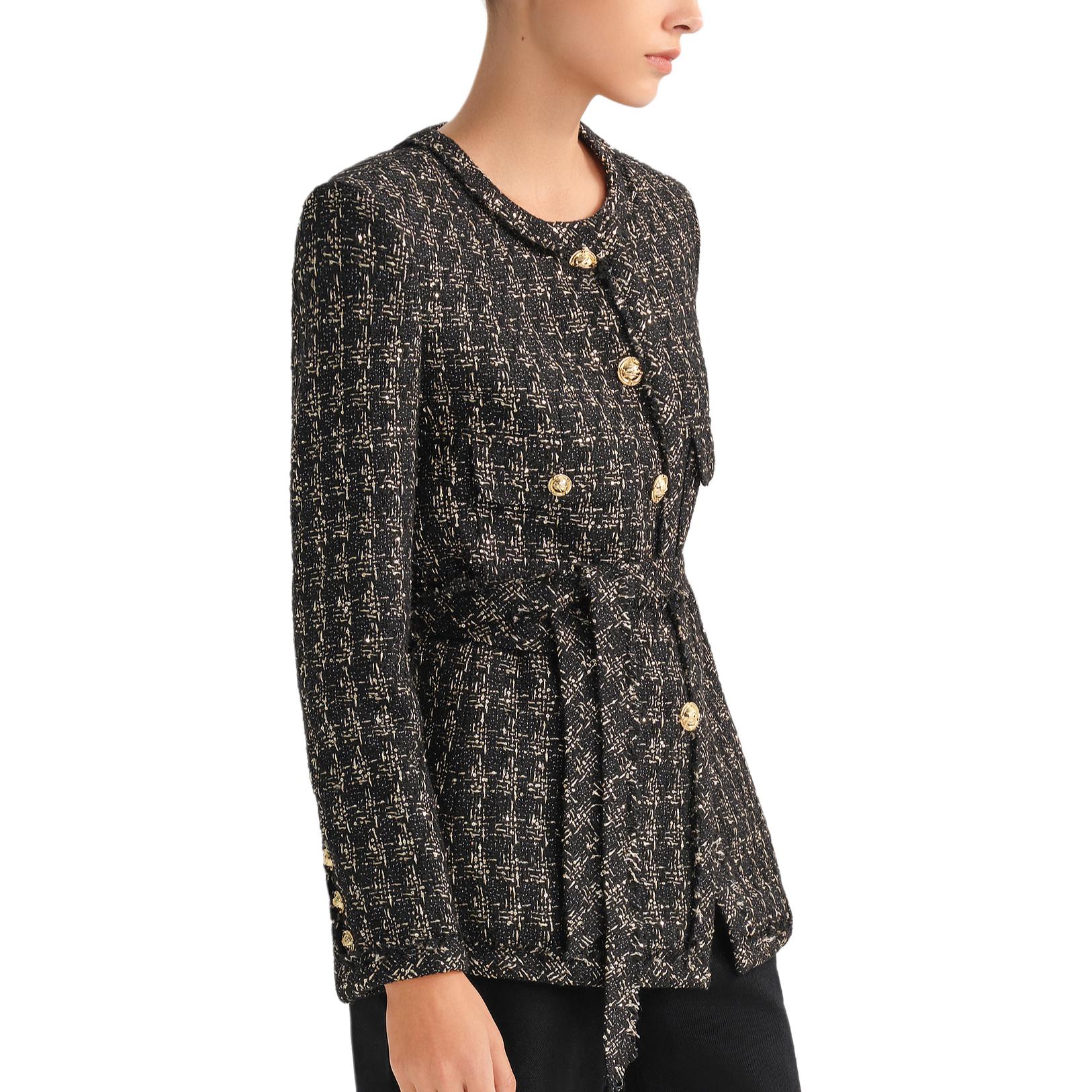 Details for (Women) KARL LAGERFELD  Black Tweed Long Sleeve Loose Fit Jacket Coat E37W1584