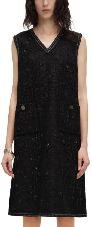 women-karl-lagerfeld-black-tweed-v-neck-sleeveless-midi-dress-241-l1314