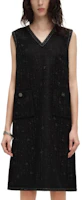 (Women) KARL LAGERFELD Black Tweed V-Neck Sleeveless Midi Dress 241L1314 (Women) KARL LAGERFELD Black Tweed V-Neck Sleeveless Midi Dress 241L1314