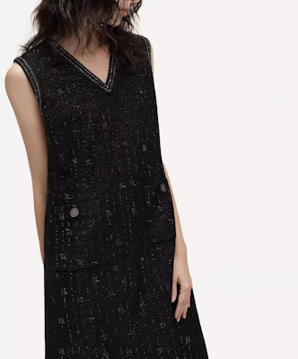 (W) KARL LAGERFELD Gaun Midi Tanpa Lengan V-Neck Tweed Hitam 241L1314 Cheap (W) KARL LAGERFELD Gaun Midi Tanpa Lengan V-Neck Tweed Hitam 241L1314